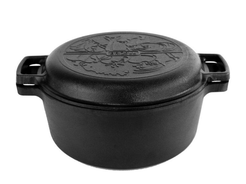 4 L Cast Iron Pot Casserole Dutch Oven with Skillet Lid