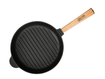 24 cm Cast Iron Grill Pan with Removable Wooden Handle 4 cm Depth
