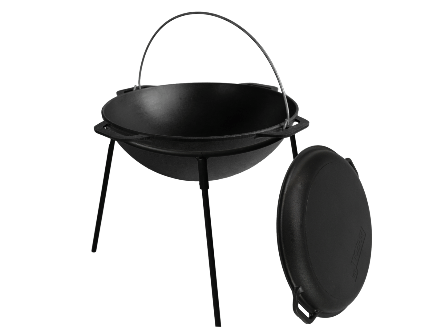 8 L Cast Iron Asian Kazan with Grill Skillet Lid & Metal Stand