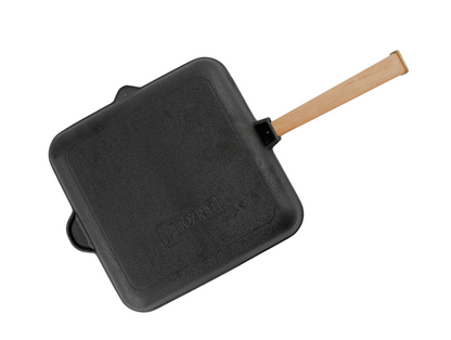 28x28 cm Cast Iron Grill Pan with Removable Wooden Handle 5 cm Depth