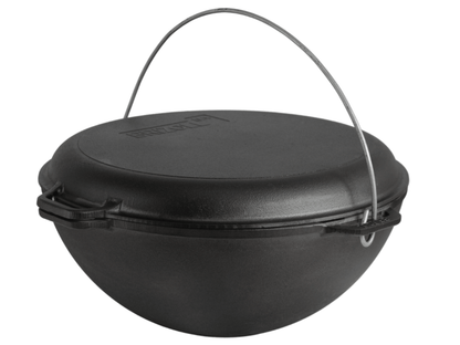 12 L Cast Iron Asian Cauldron with Grill Lid & Metal Stand