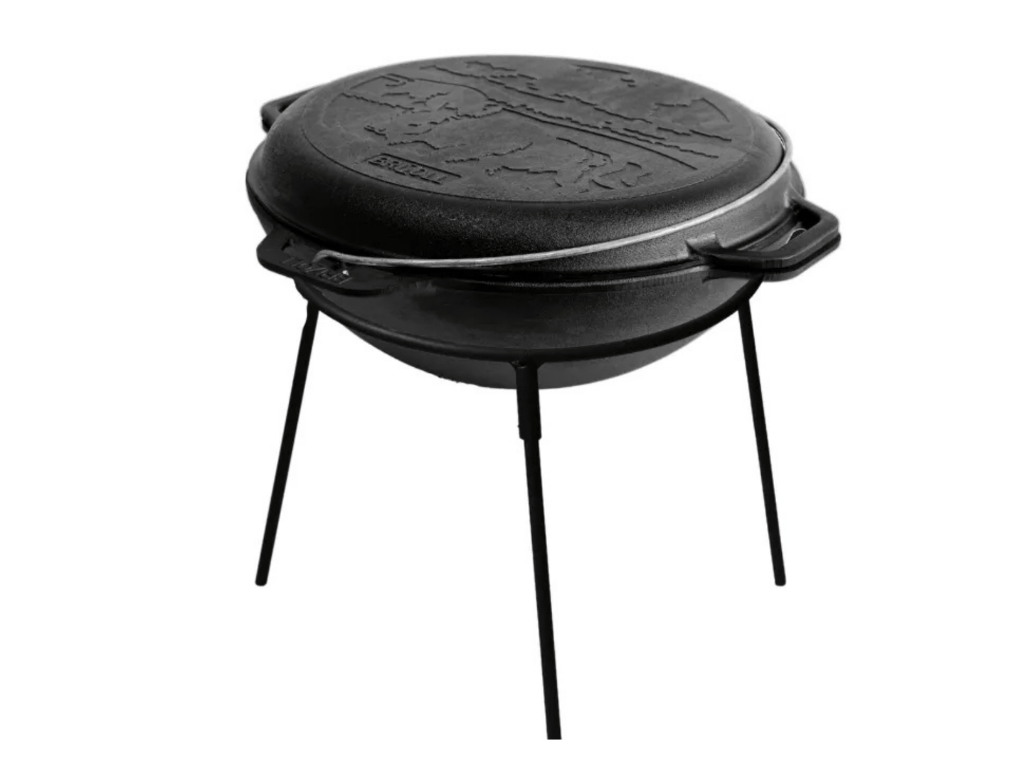 15 L Cast Iron Asian Cauldron with Lid-Frying Pan & Metal Stand