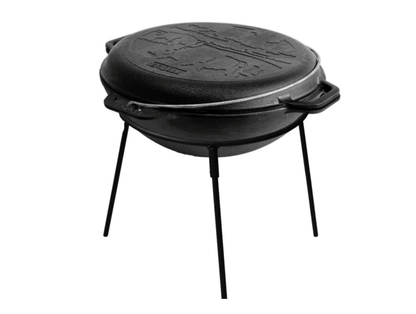 15 L Cast Iron Asian Cauldron with Lid-Frying Pan & Metal Stand