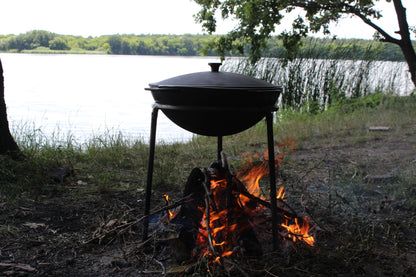 15 L Cast Iron Asian Cauldron with Lid & Metal Stand