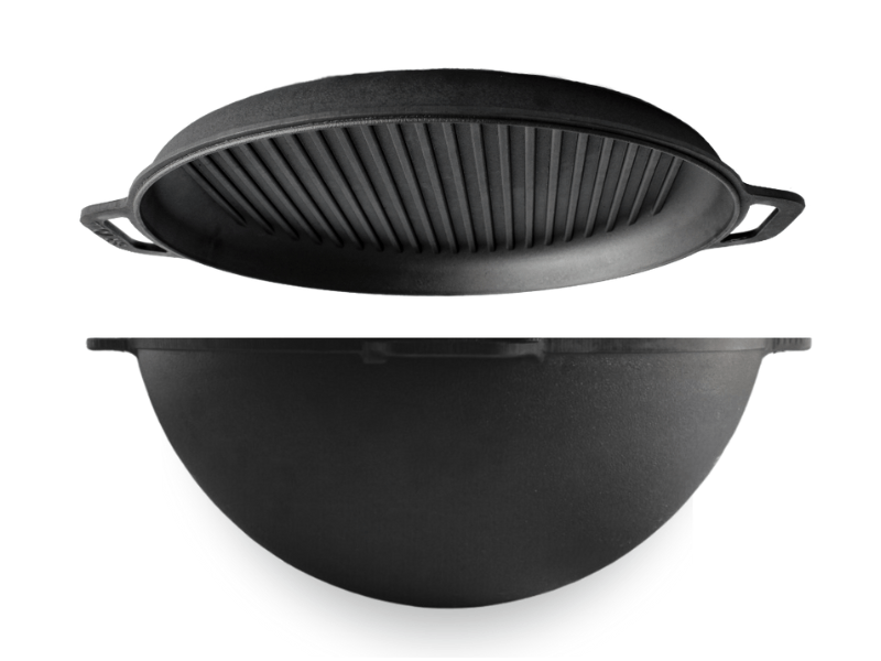8 L Cast Iron Asian Kazan with Grill Skillet Lid & Metal Stand