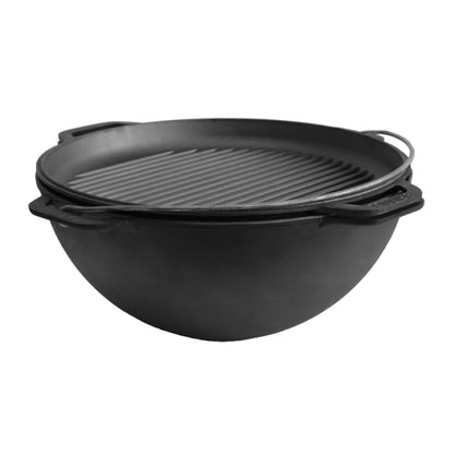 15 L Cast Iron Asian Cauldron with Lid-Grill Frying Pan & Metal Stand