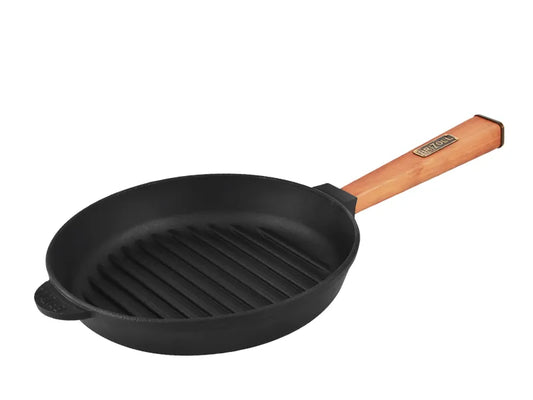 28 cm Cast Iron Grill Pan with Removable Wooden Handle 5 cm Depth
