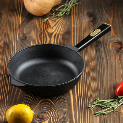 24 cm Cast Iron Skillet with Removable Wooden Handle 6 cm Depth