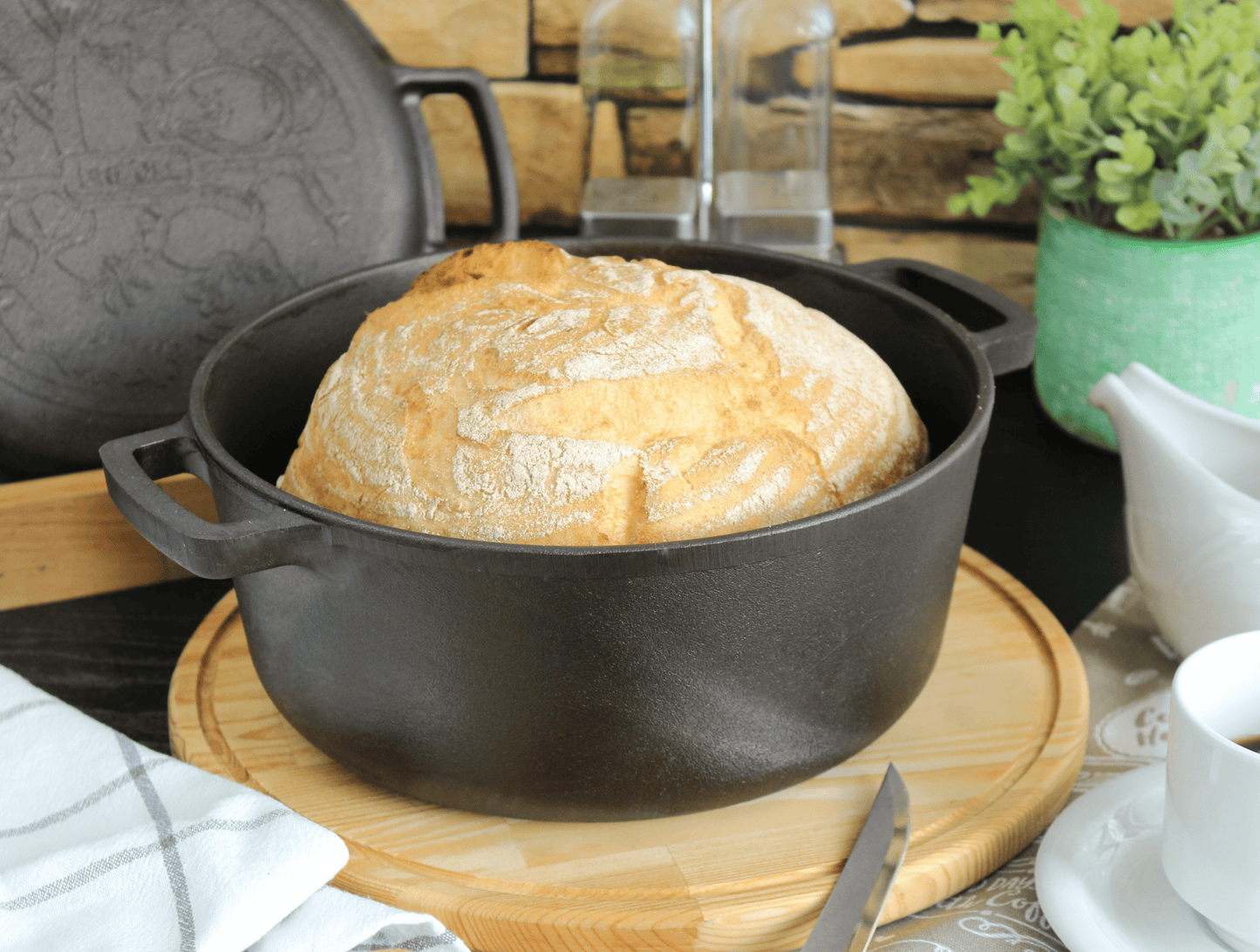 4 L Cast Iron Pot Casserole Dutch Oven with Skillet Lid