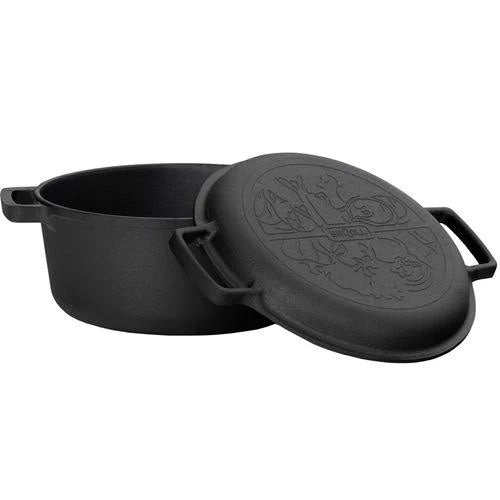 4 L Cast Iron Pot Casserole Dutch Oven with Skillet Lid